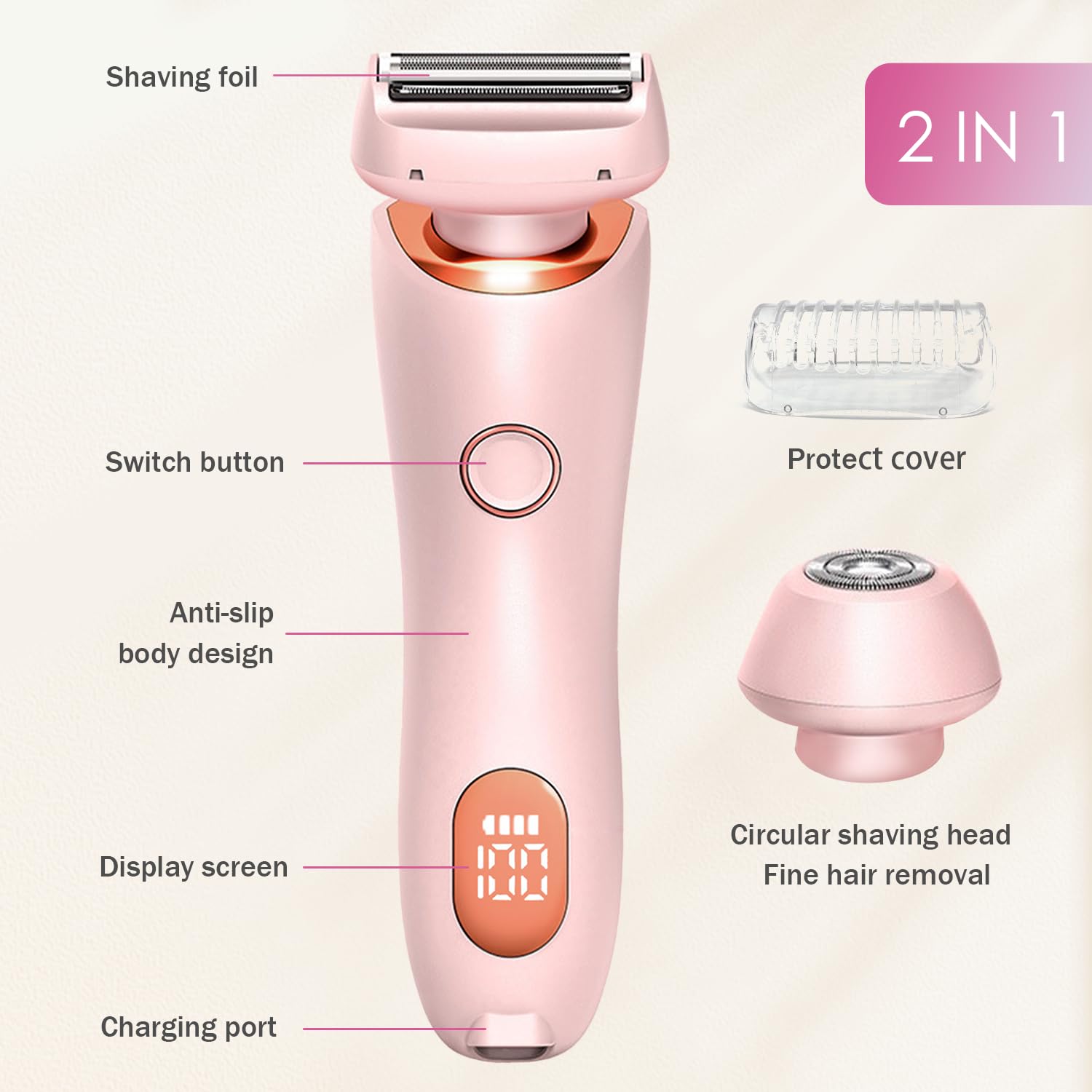 Livora Electric Shaver for Women，Silk Glide Pro Shaver，Rechargeable Electric Trimmer for Bikini, Pubic Hair, Legs, Body, Wet/Dry (Pink)