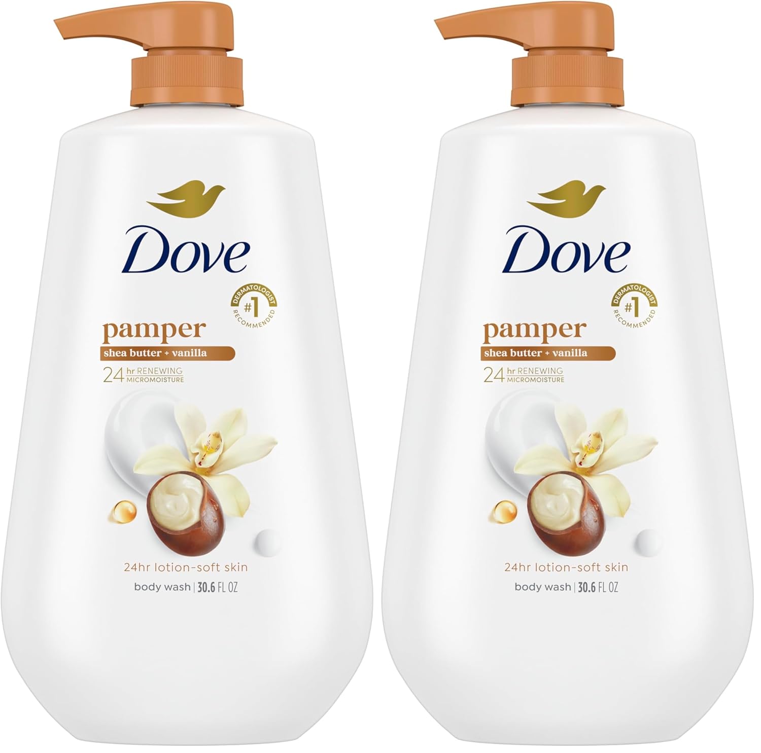 Dove Pampering Body Wash Nourishes & Feeds Skin Shea Butter with Warm Vanilla Effectively Washes Away Bacteria While Nourishing Your Skin 44.0 Fl Oz, (Pack of 2)