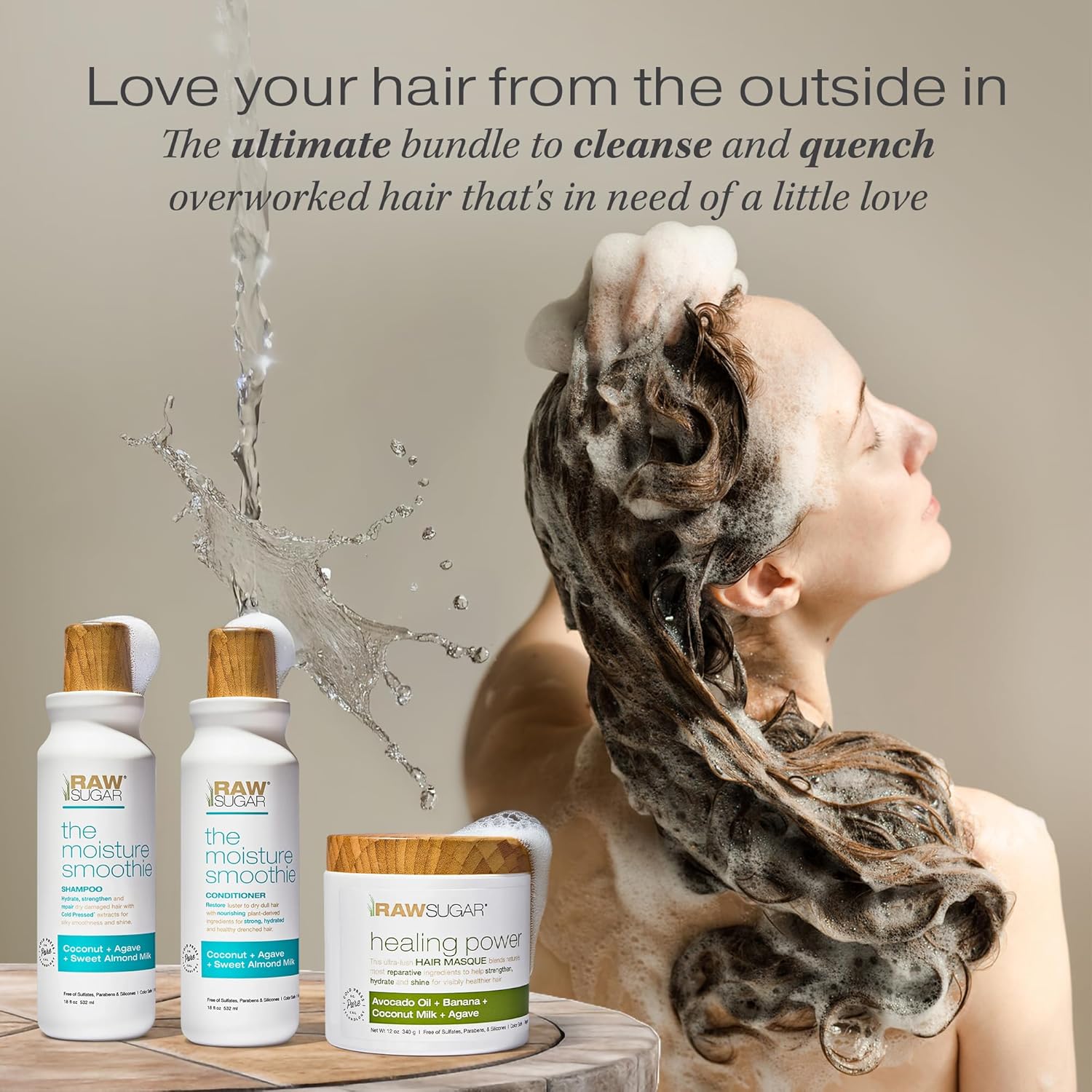 Raw Sugar Moisture Smoothie Shampoo and Conditioner Set, Moisturize & Nourish Dry Hair, Bulk Shampoo and Conditioner with Coconut Oil, Agave & Sweet Almond Oil, Formulated without Sulfates & Parabens
